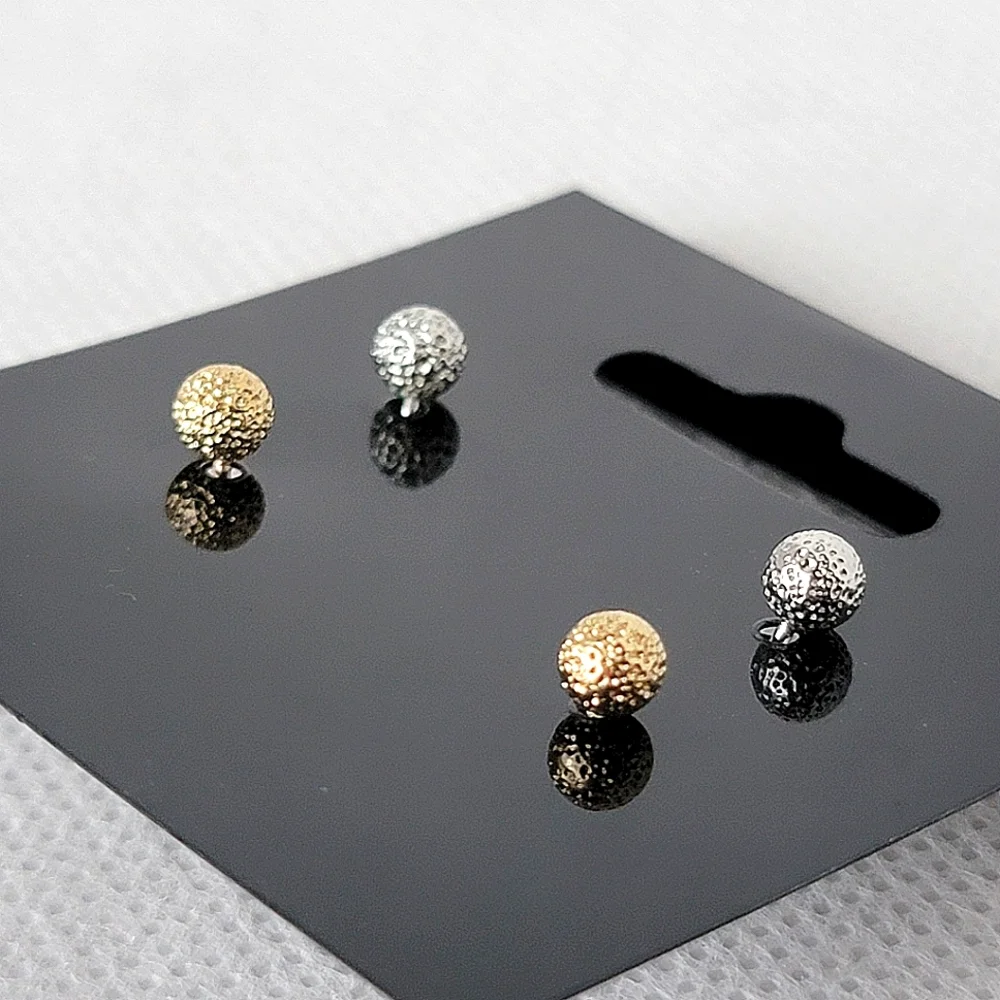 Two Pair Hammered Ball Stud Earrings Gold and Silver Tone
